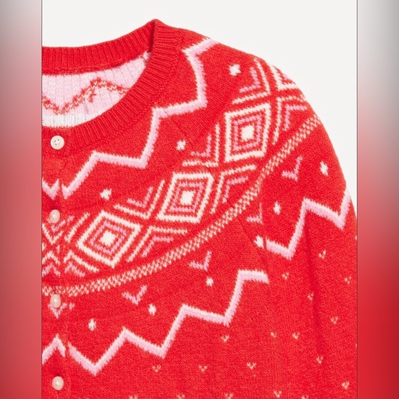 Old Navy Sosoft Cropped Fair Isle Cardigan Sweater Cozy Cabin NWT Holidays - Picture 3 of 6